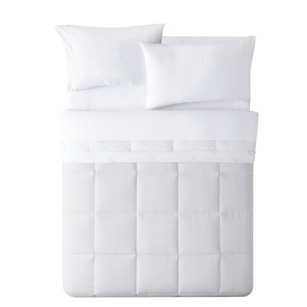 Twin White Reversible Down Alternative Microfiber Comforter Set