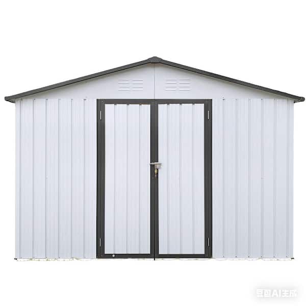 10 ft. W x 12 ft. D Metal Shed with Double Hinged Door in White and Grey (120 sq. ft.)