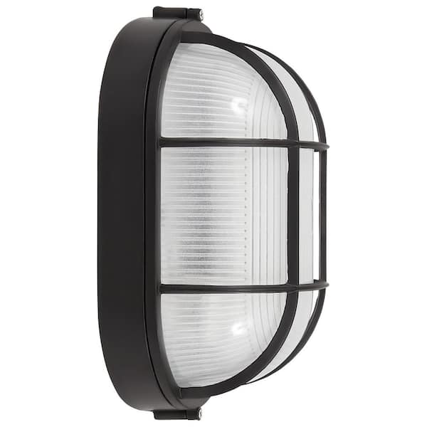 Access Lighting - Nauticus 1-Light Black Outdoor Bulkhead Light with Frosted Glass Shade