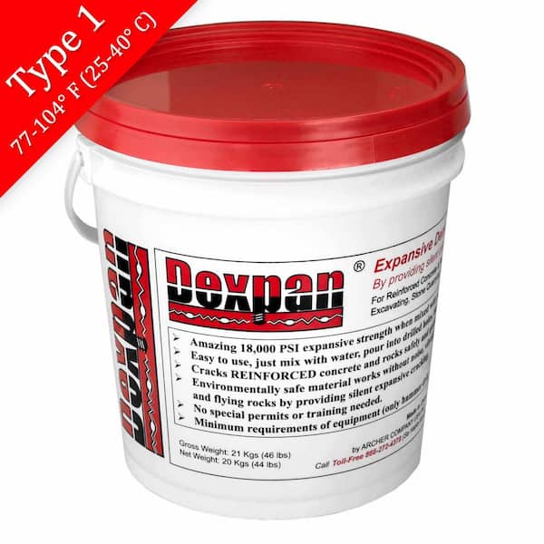 Dexpan 44 lb. Bucket Type 1 (77F-104F) Expansive Demolition Grout for Concrete Rock Breaking and Removal