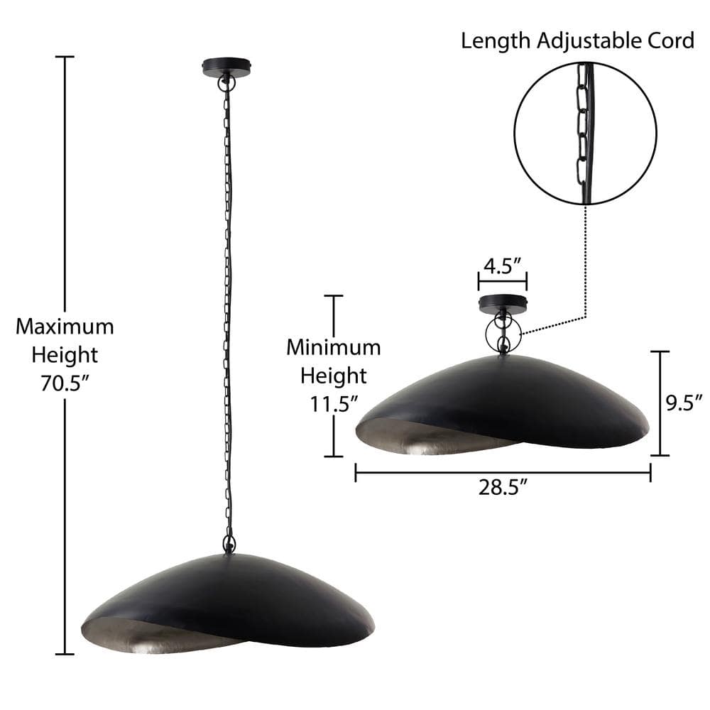 Jane Industrial Matte Black and Silver Dome Pendant Light