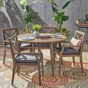 Pines Gray 5-Piece Wood Outdoor Dining Set with Gray Cushions
