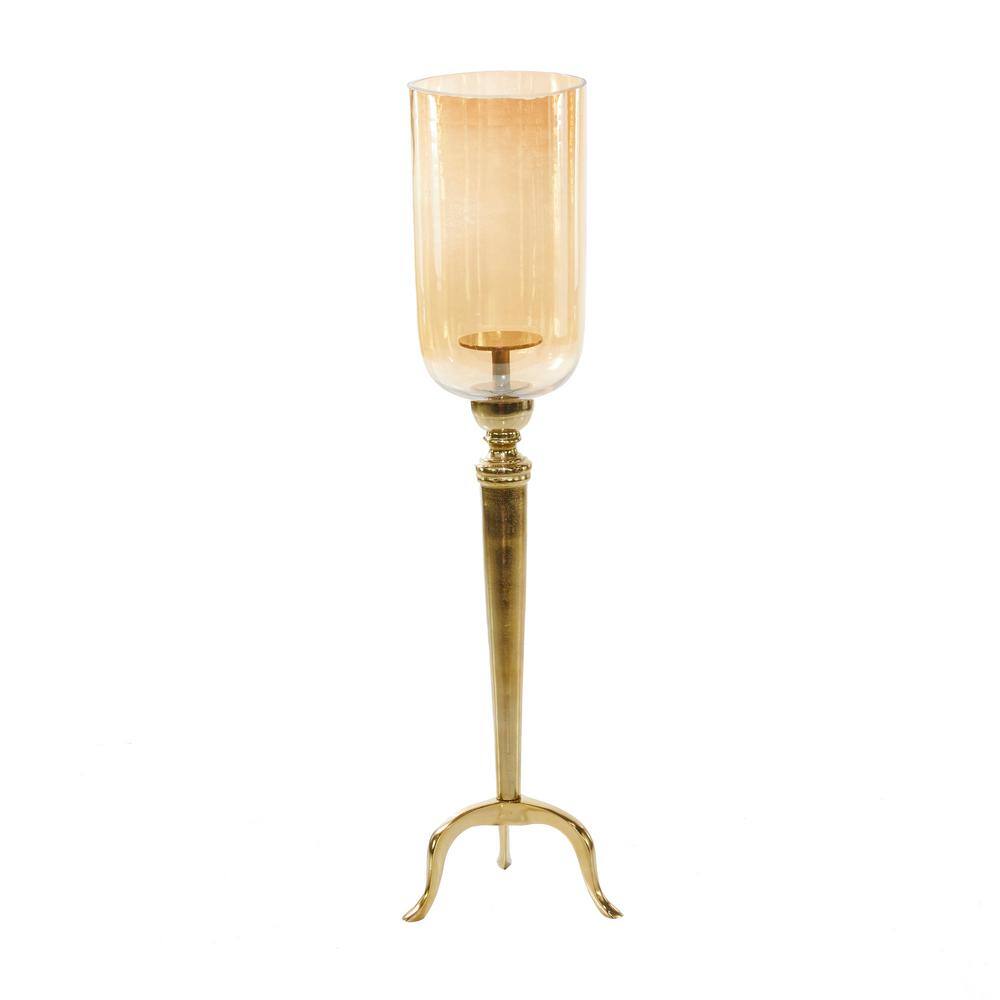Elegant Gold Aluminum 34" Hurricane Candle Lantern with Glass