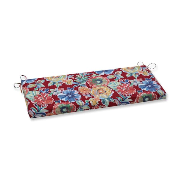 Pillow Perfect Floral Rectangular Outdoor Bench Cushion in Red