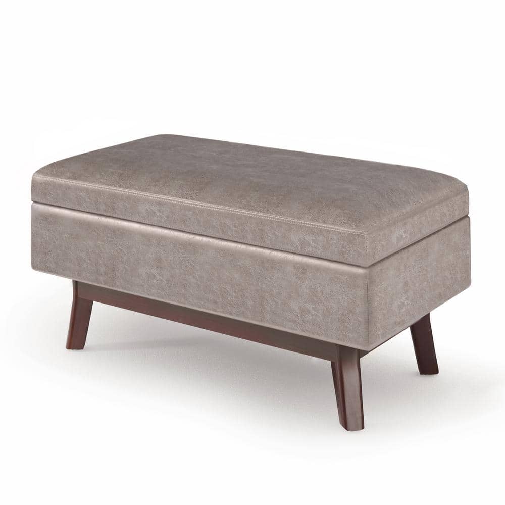 Owen 36" Gray Taupe Faux Leather Storage Ottoman