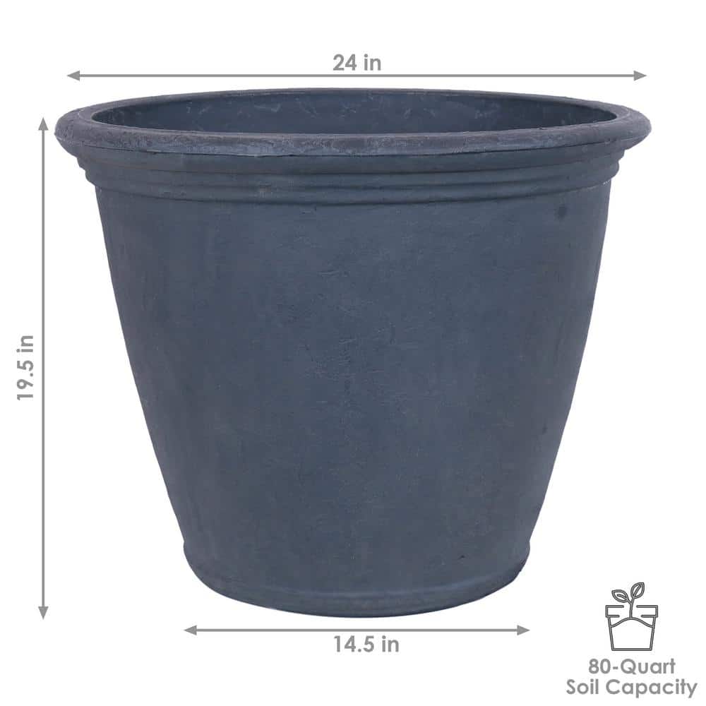 Anjelica Rustic Slate 24" Double-Walled Polyresin Outdoor Planter