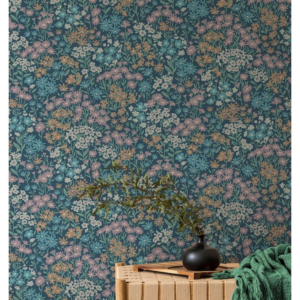 Blue Ditsy Dark Daisies Wallpaper