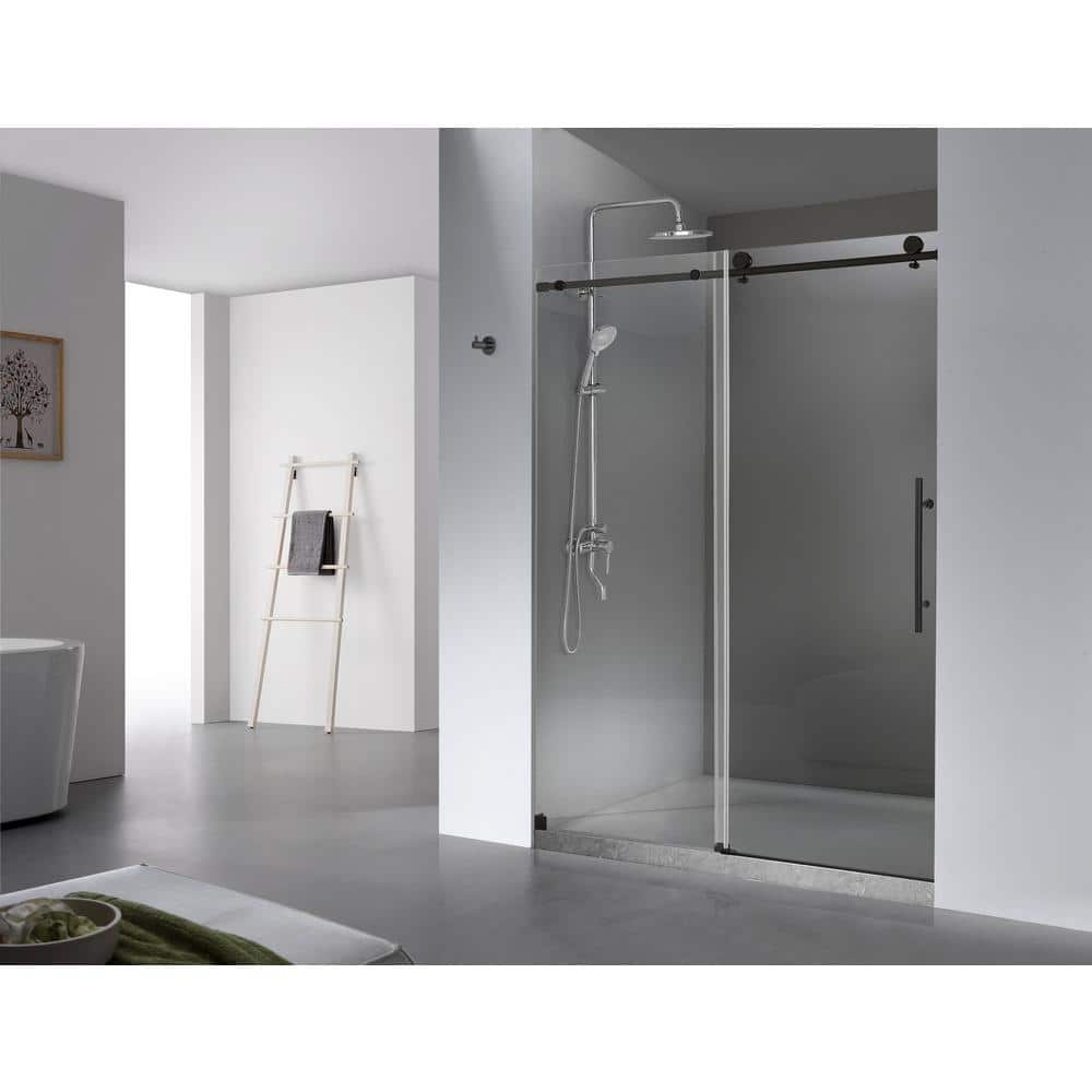 76 in. H x 60 in. W Frameless Sliding Shower Door with Clear Tempered Glass