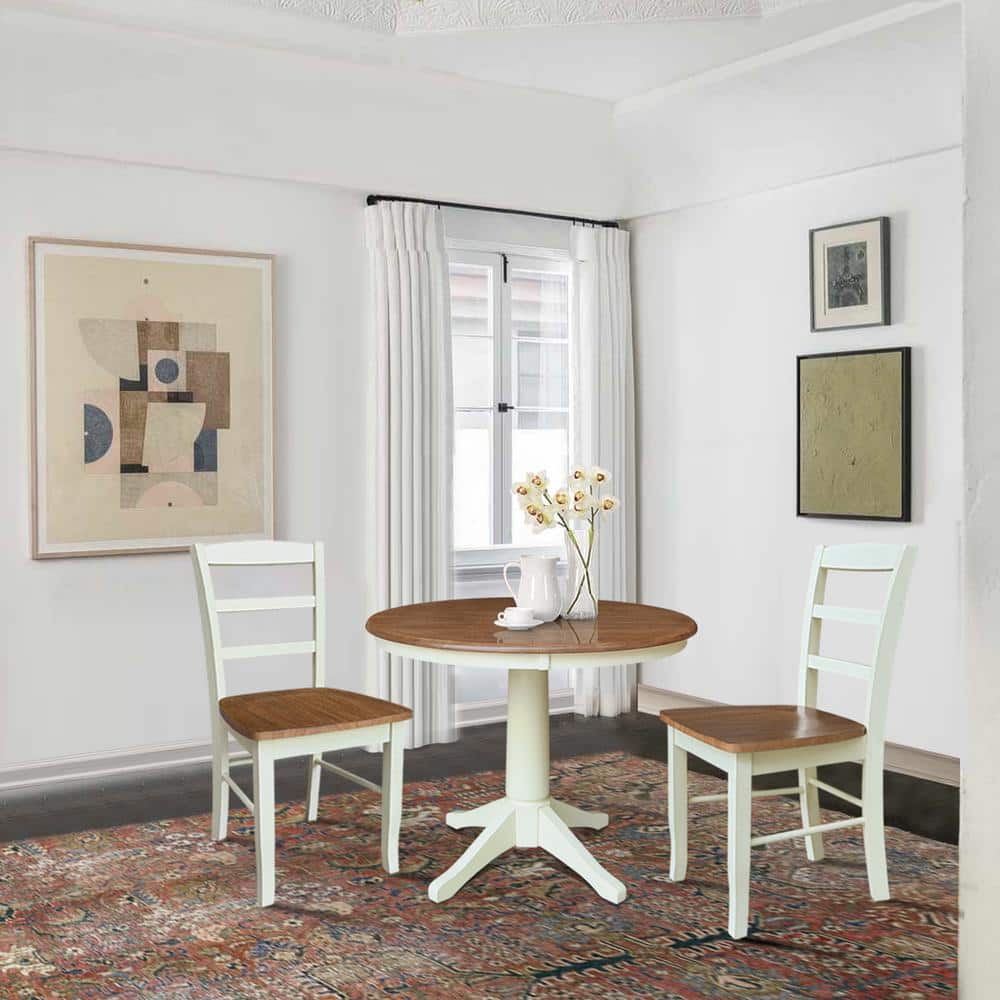 Olivia 36 in. Hickory/Shell Solid Wood Pedestal Dining Table Seats-4 price history on PriceWatchPro