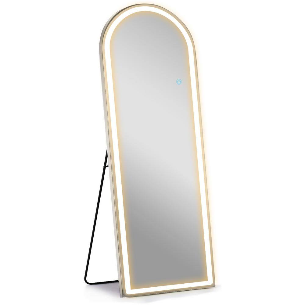Silver 20 in. W x 63 in. H LED Arched Full Length Mirror Aluminum Alloy fra