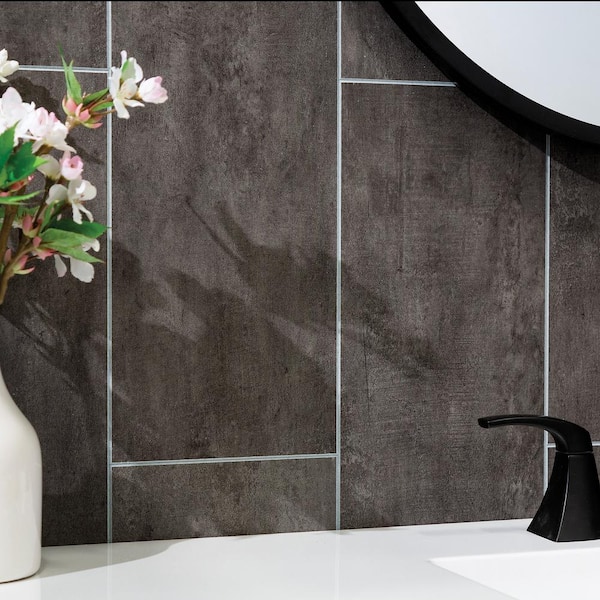 22.8 in. L x 7.31 in. W Ashen Slate Waterproof Adhesive No Grout Vinyl Wall Tile (11 sq. ft./Case)