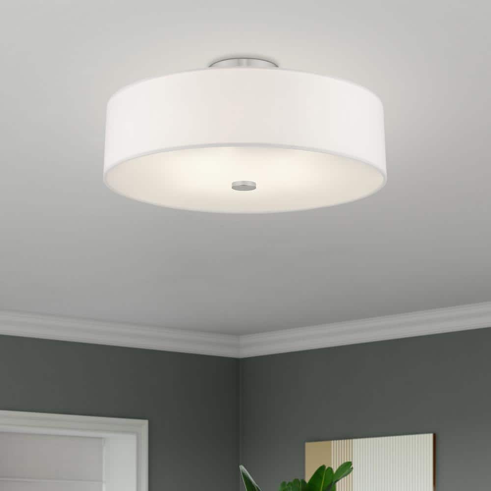 Brushed Nickel 4-Light Semi-Flush Drum Ceiling Fixture