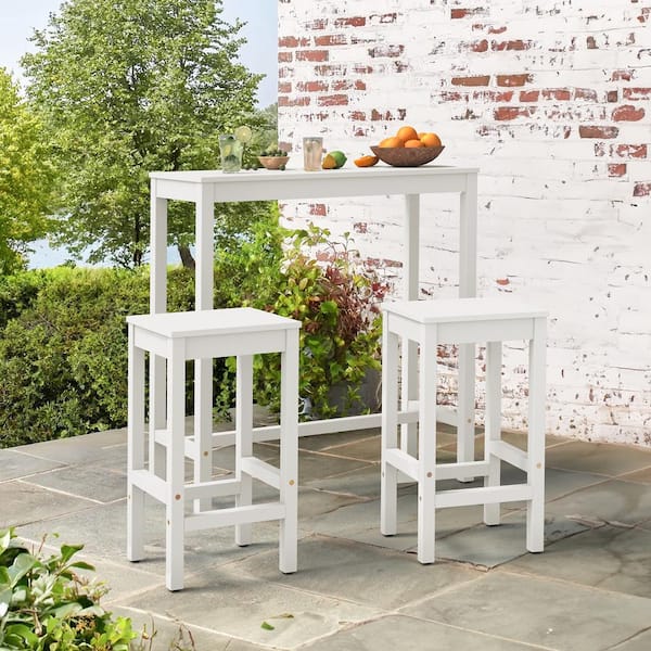 cozyman 38 in. White Solid Wood Counter Height Pub Table Set with Bar Stools Dining Set Counter Indoor Outdoor Furniture 3-Piece