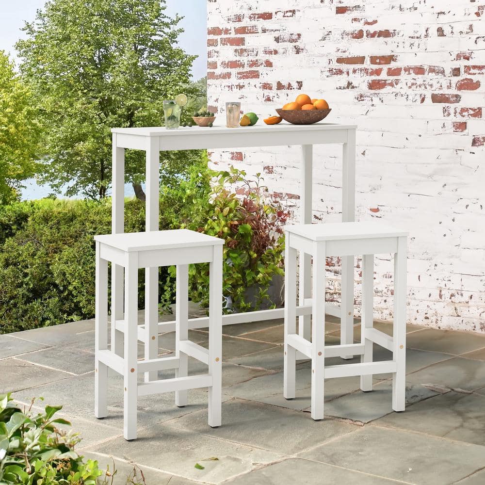 Hotormer 38 in. White Solid Wood Counter Height Pub Table Set with Bar ...