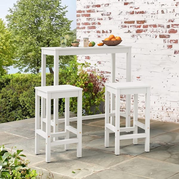 Hotormer 38 in. White Solid Wood Counter Height Pub Table Set with Bar Stools Dining Set Counter Indoor Outdoor Furniture 3-Piece