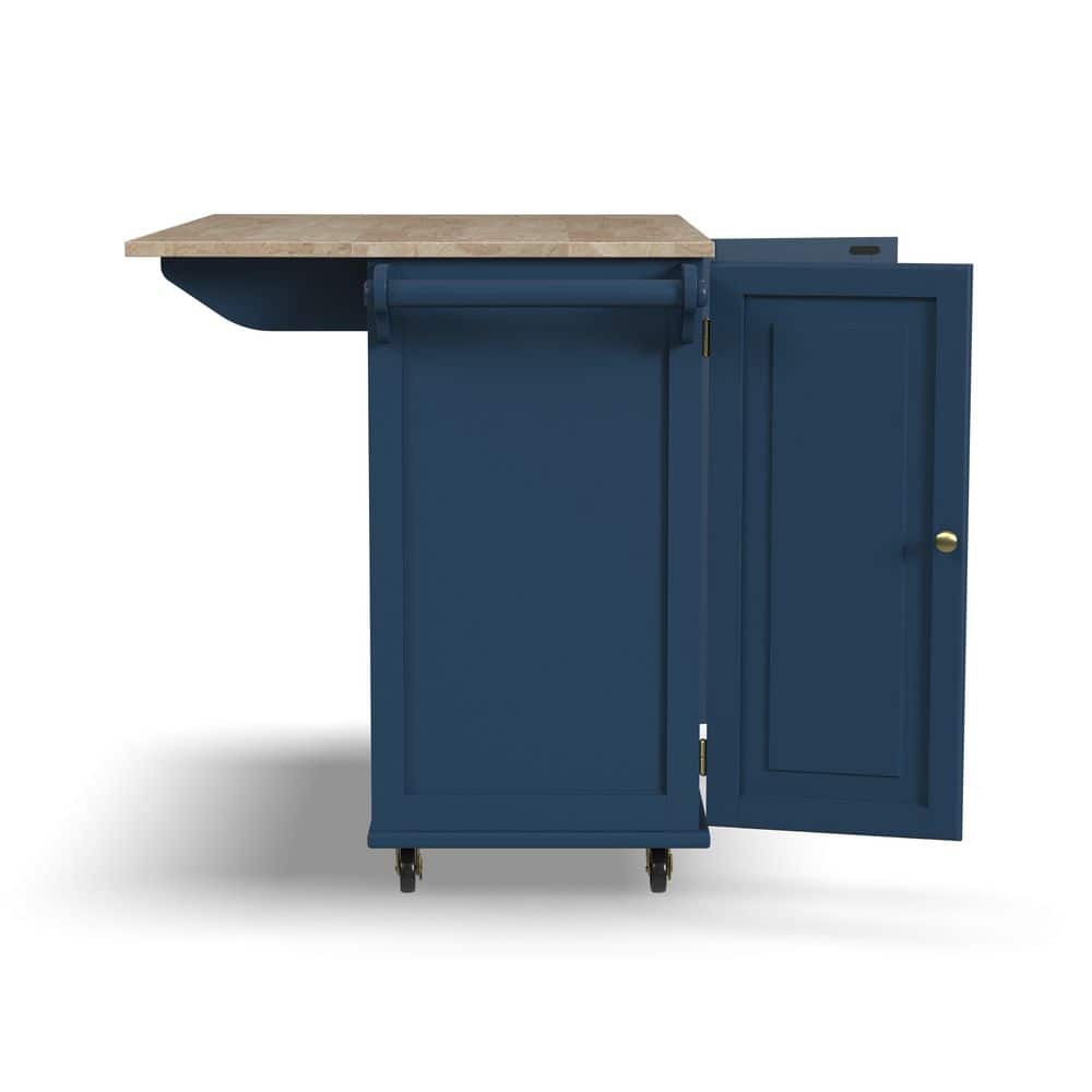 Blue Wood Drop Leaf Kitchen Cart with Spice Rack
