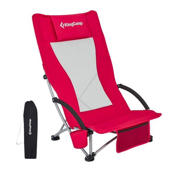 KingCamp Beach Camping Folding Lounge Chair with Mesh Back and Foam Arm Rest, Red