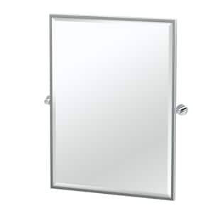 Glam 25 in. W x 33 in. H Framed Rectangular Beveled Edge Bathroom Vanity Mirror in Chrome
