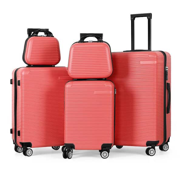 HIKOLAYAE 5-Piece Carry On Horizontal Stripe Luggage Set with Spinner Wheels Red