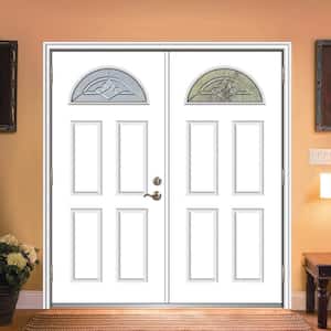 60 in. x 80 in. Grace Right-Hand Inswing Fan-Lite 4-Panel Decorative Primed Steel Prehung Front Door on 4-9/16 in. Frame