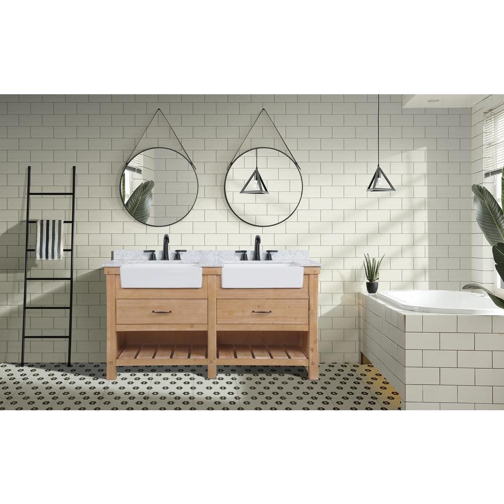 Marina Driftwood Double Vanity with Carrara Marble Top