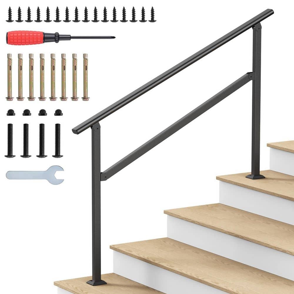 54.3 in. Wrought Iron Handrail Staircase Handrails for Wooden, Cement, Brick, Marble, for 2-5 Steps Stairs (1-Pack) price history on PriceWatchPro