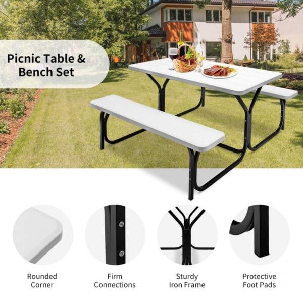 Convertible Outdoor Patio Bench Chair Picnic Table Steel Frame Weather Resistant 
