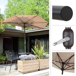 9 ft. Steel Half Round Patio Market Umbrella with Hand Crank Lift in Beige