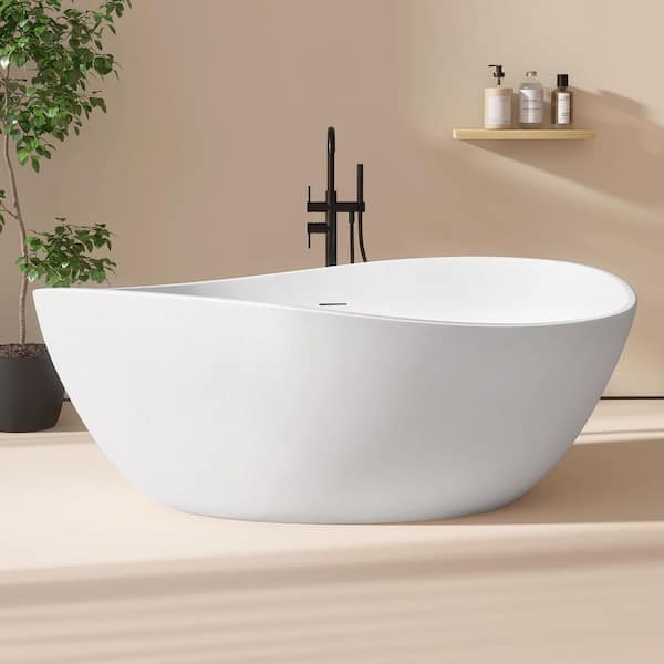 Pak 63 in. x 38 in. Acrylic Freestanding Soaking Bathtub Stand Alone Tub in Matte White with Polished Chrome Drain
