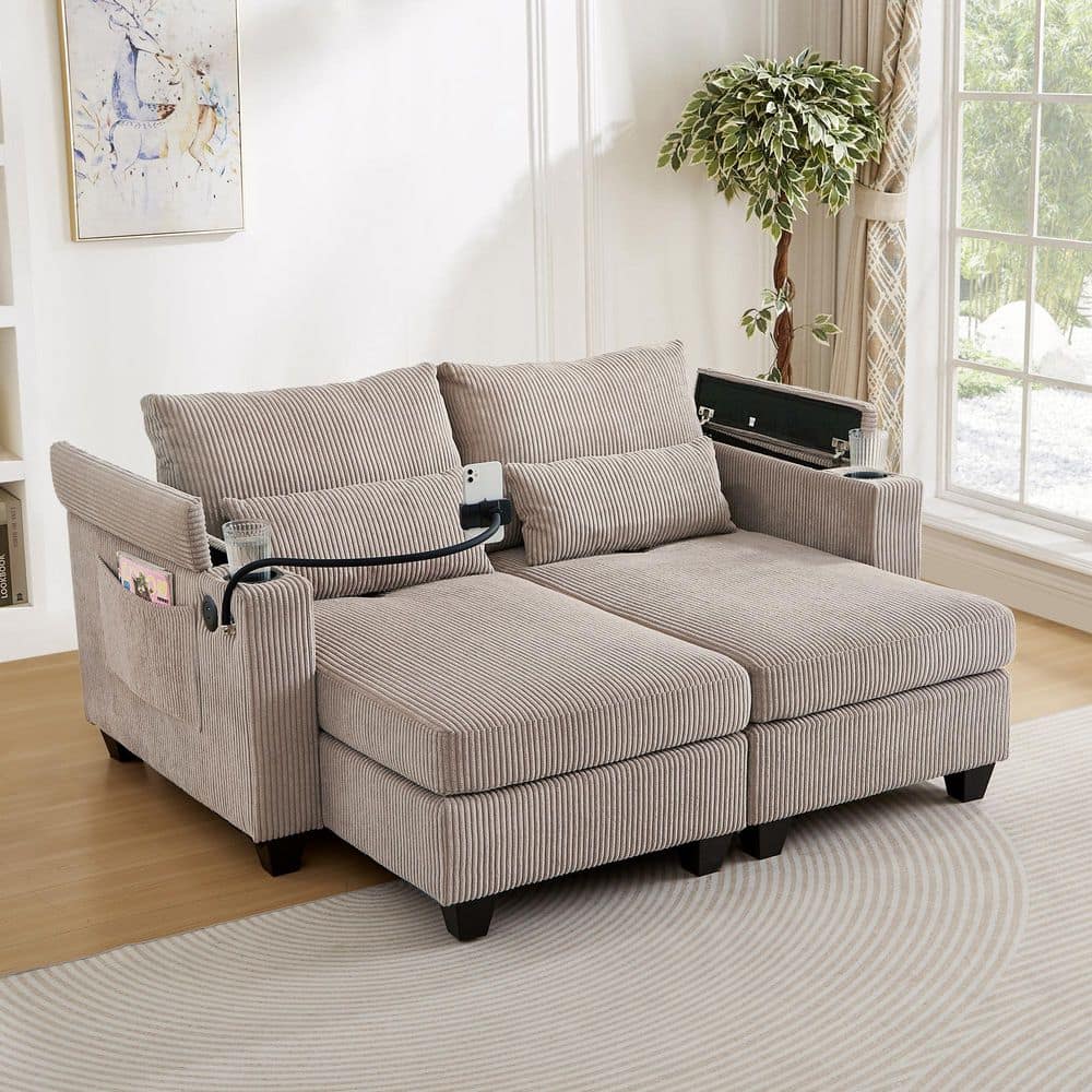 Brown 63 in. Convertible Corduroy Sleeper Sofa Bed with USB Ports, 2 Cup Holders, Phone Holder&Ample Storage price history on PriceWatchPro