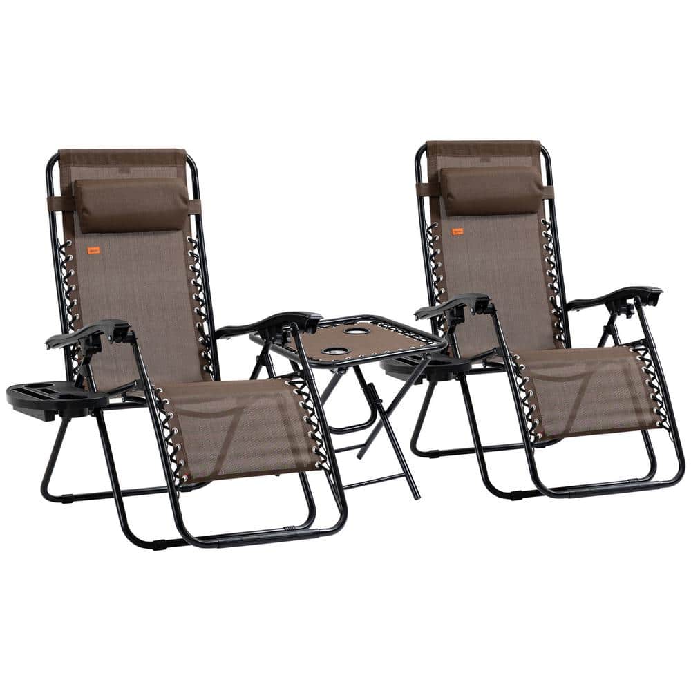 3-Piece Gravity Chair Set with Table, Folding Reclining Chair with Cupholde