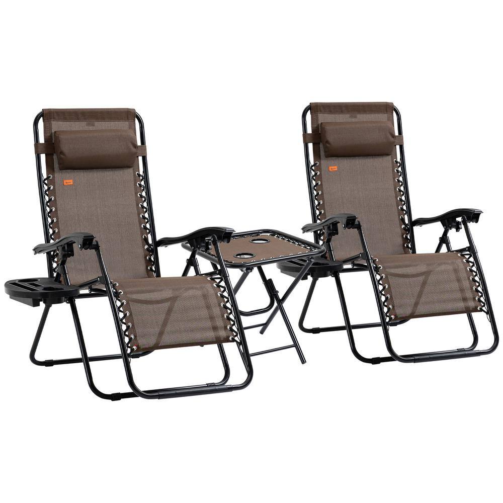 3-Piece Gravity Chair Set with Table, Folding Reclining Chair with Cupholders & Pillows, Adjustable Lounge Chair, Brown price history on PriceWatchPro