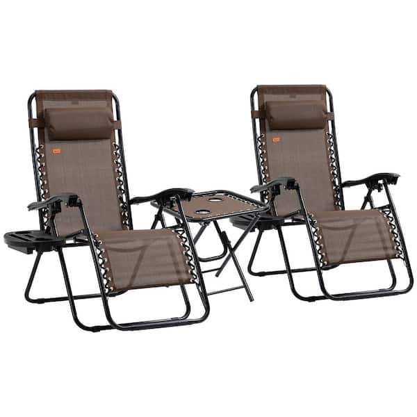 SOTEN RUGGED TABLET LLC 3-Piece Gravity Chair Set with Table, Folding Reclining Chair with Cupholders & Pillows, Adjustable Lounge Chair, Brown