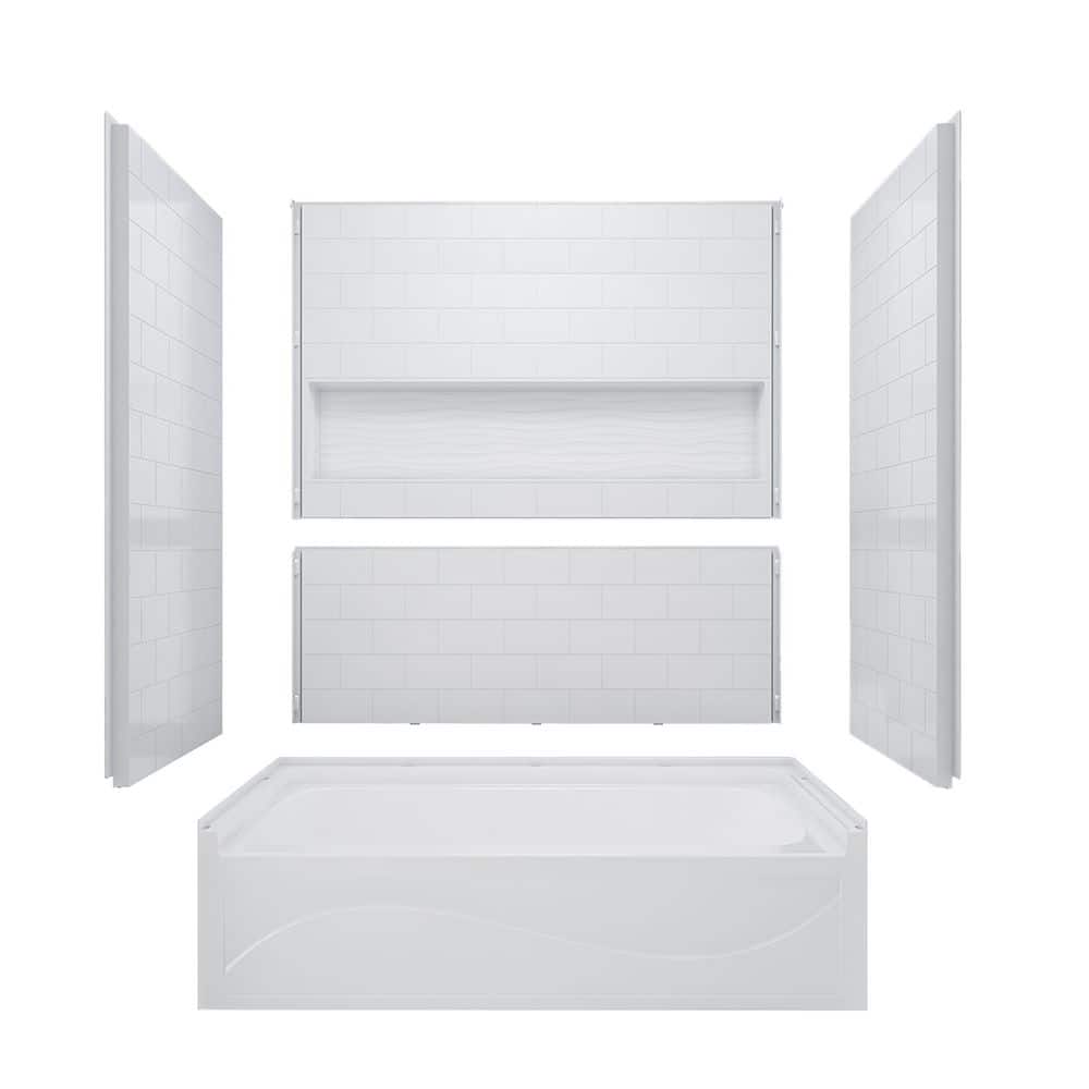 White Acrylic 60" x 32" 4-Piece Alcove Tub Surround