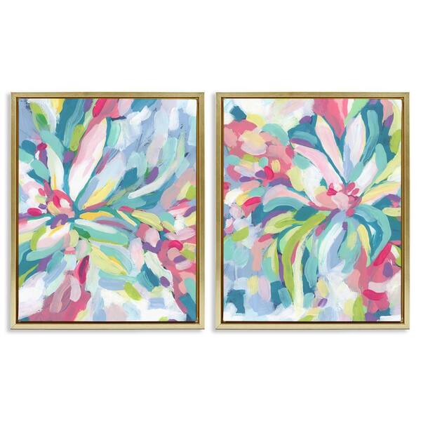 Pastel Whimsy Flower Pattern by June Erica Vess 2 Pieces Gold Floater Frame Abstract Graphic Art Print 31 in. x 25 in.