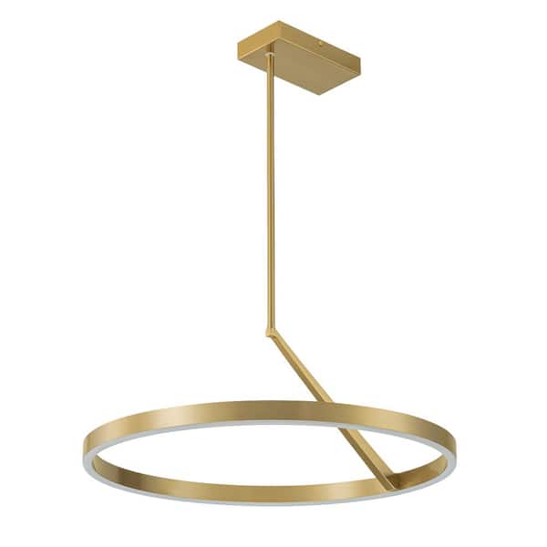 Y'INSP 30-Watt 1 light Brass Modern Circular Dimmable Integrated LED Pendant Light with Open Metal Ring Shade