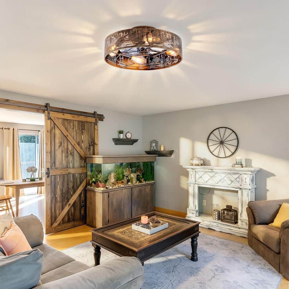 20 in. Bronze Flush Mount Iron Art Ceiling Fan w/ Remote Control Reversible DC Motor 6 Speed Timer E26 for Vintage Home price history on PriceWatchPro