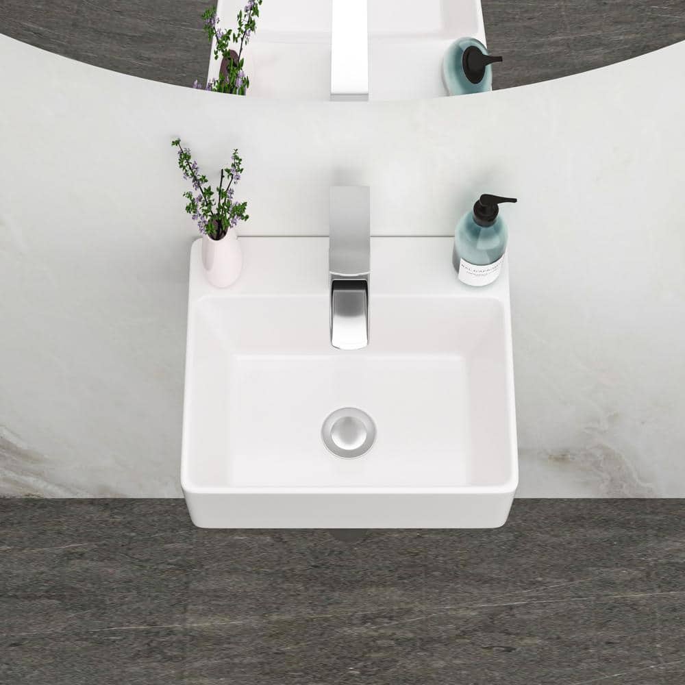 15'' White Gloss Ceramic Square Vessel Bathroom Sink