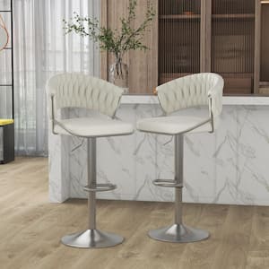 43.14 in. Modern Ivory Low Back Silver Metal Frame Adjustable Height Swivel Bar Stool with Velvet Seat (Set of 2)