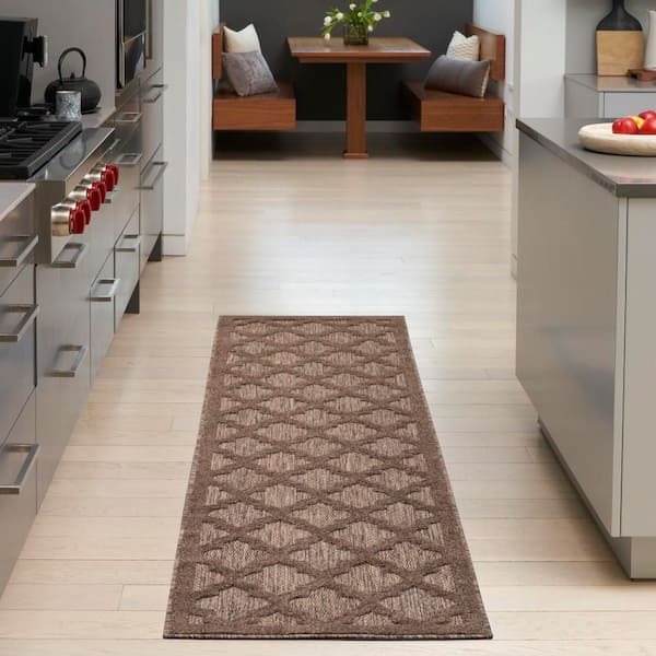 Easy Care Brown 2 ft. x 14 ft. Trellis Contemporary Runner Area Rug