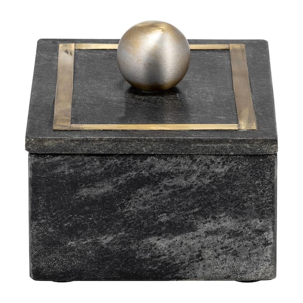 Liv & Skye Black 7 in. x 5 in. Marble Rectangular Decorative Box