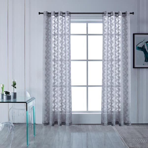 Lyndale Decor Blake 54 in.L x 54 in. W Sheer Polyester Curtain in Grey