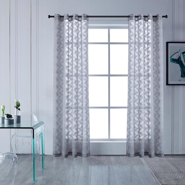Lyndale Decor Blake 95 in.L x 54 in. W Sheer Polyester Curtain in Grey