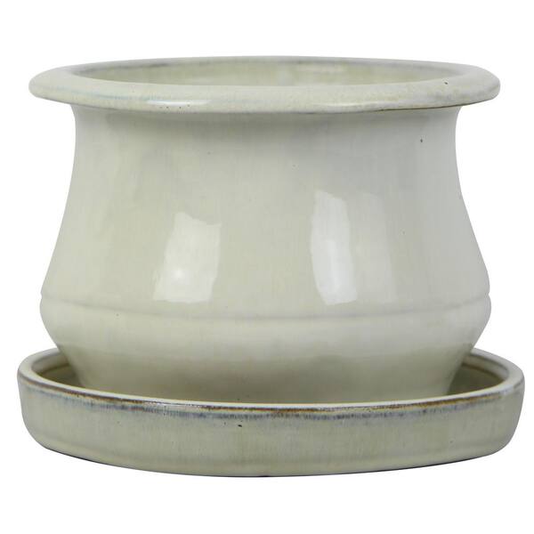 Trendspot 6.5 in. Beige Solid Bell Ceramic Planter