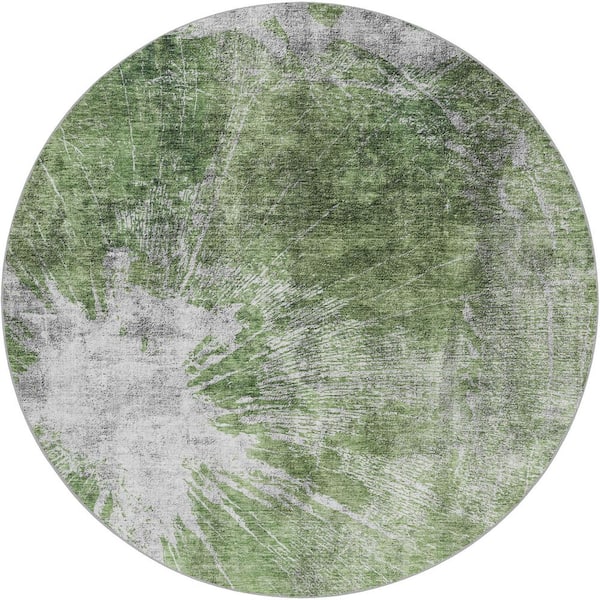 Dream Shag Premium Machine Washable Abstract ADS719 Aloe 8 ft. x 8 ft. Round Rug