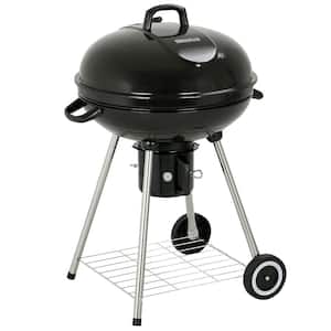 22 in. Charcoal Grill Round With Wheels - Outdoor Barbecue Grill For Camping Tailgating and Patio-Kettle Grill