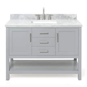 Bayhill 49 in. W x 22 in. D x 36 in. H Bath Vanity in Grey with Carrara White Marble Top