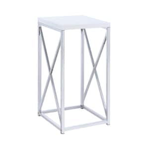 13.25 in. Glossy White and Chrome Square Wood Accent Table