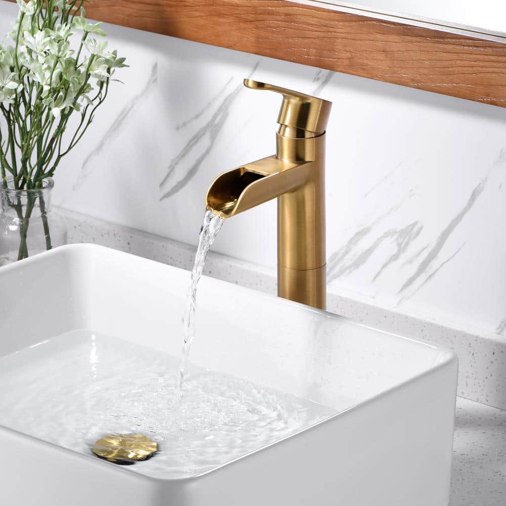 Brushed Gold Single-Handle Vessel Sink Bathroom Faucet