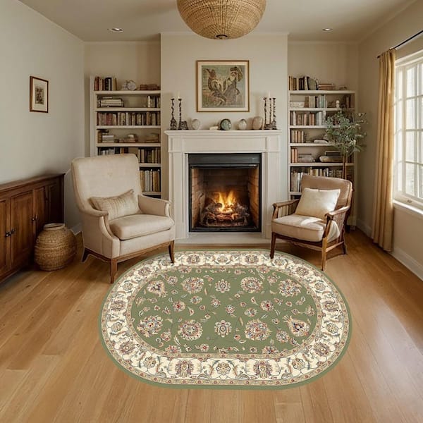 Judith Green/Ivory 5 ft. x 8 ft. Oval Indoor Area Rug